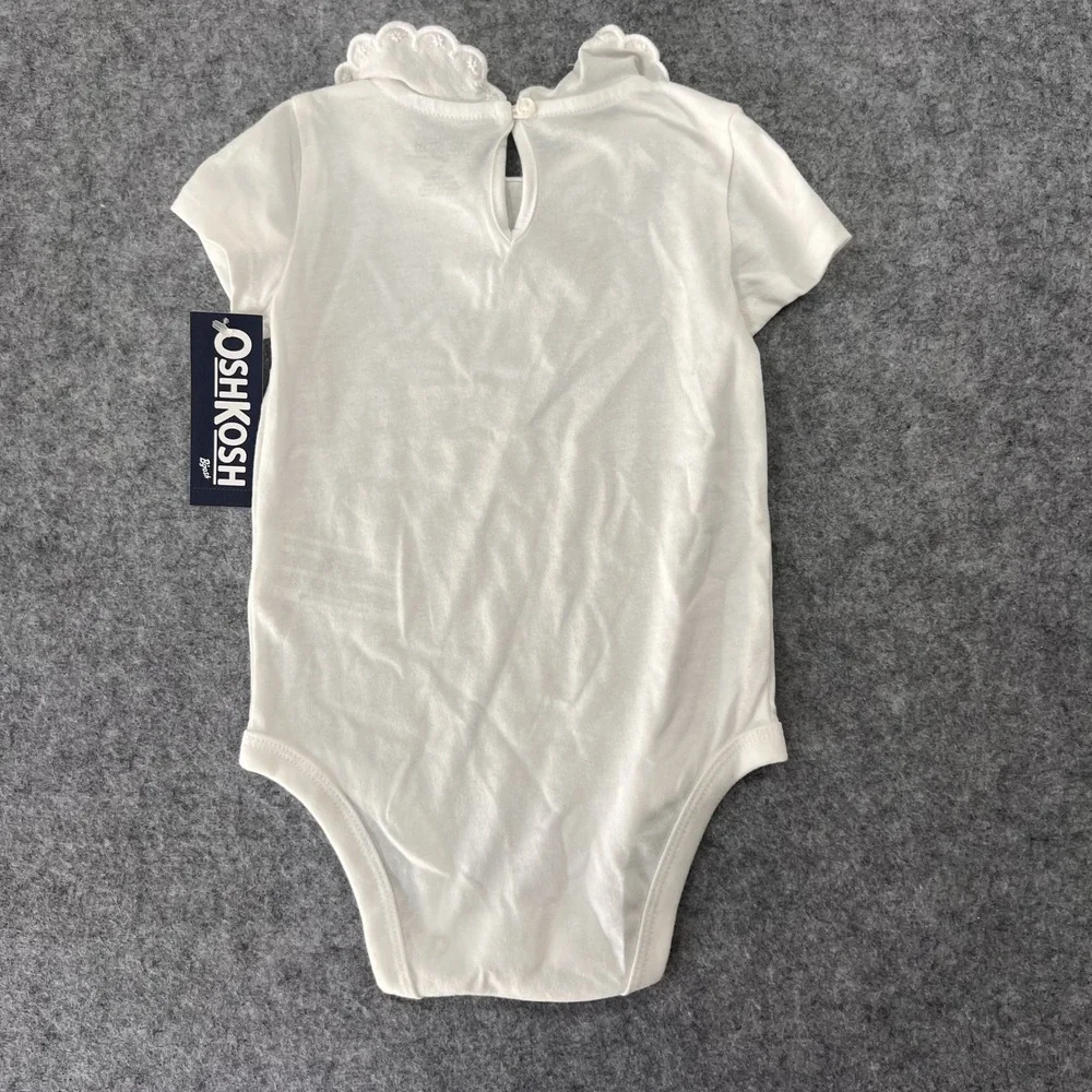OshKosh B'gosh Eyelet Scallop Bodysuit 9m White Cotton Short Sleeve
